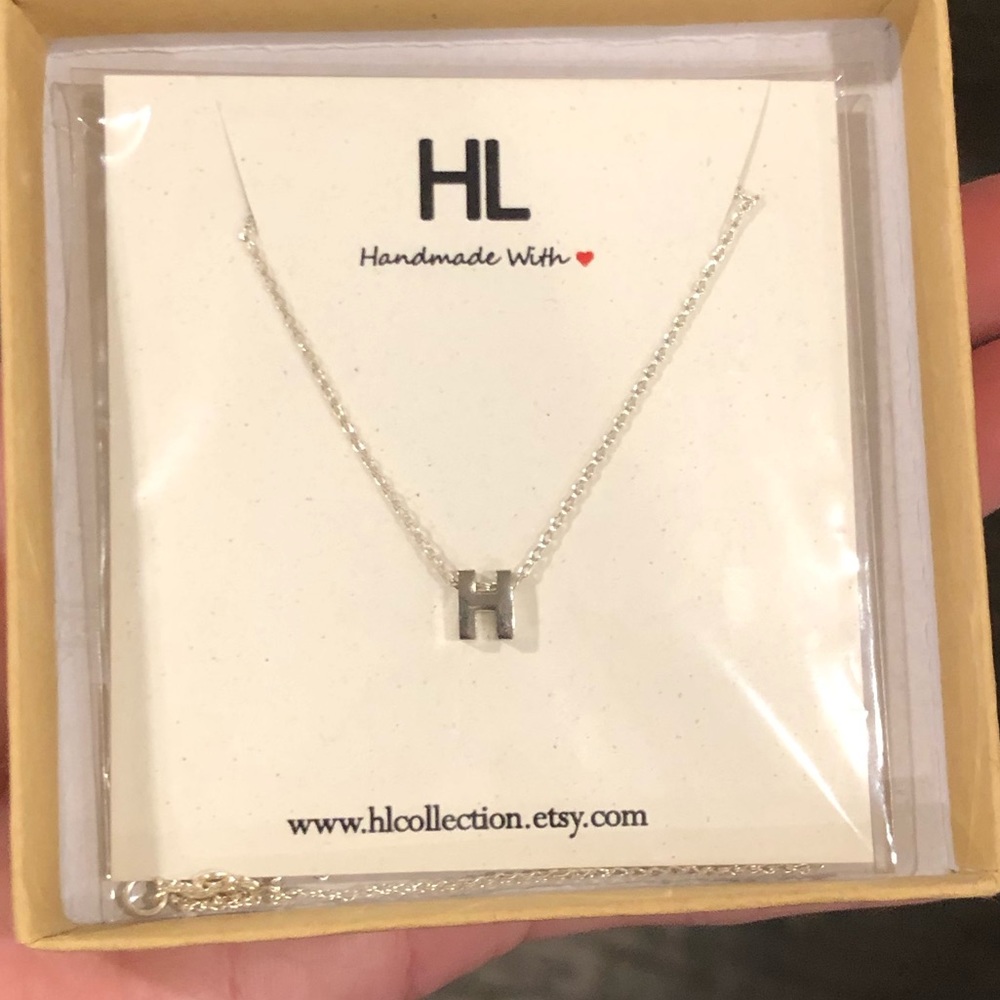 Dainty silver “H” initial necklace, 16 in.